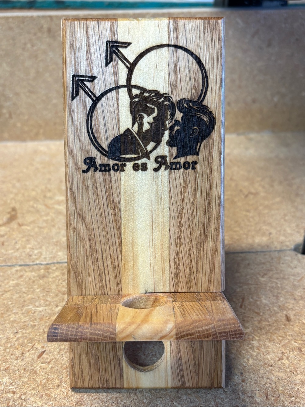Handcrafted Reclaimed Oak and Pine Combination Phone Stand. (H)